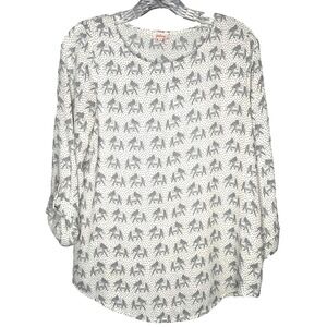 Pixley Women's Size Small Elephant Print 3/4 roll‎ tab Sleeve Lightweight Blouse